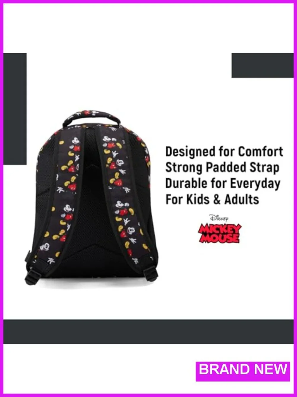 Mickey Mouse Bookbag Backpack - Durable Polyester, Adjustable Padded Straps,